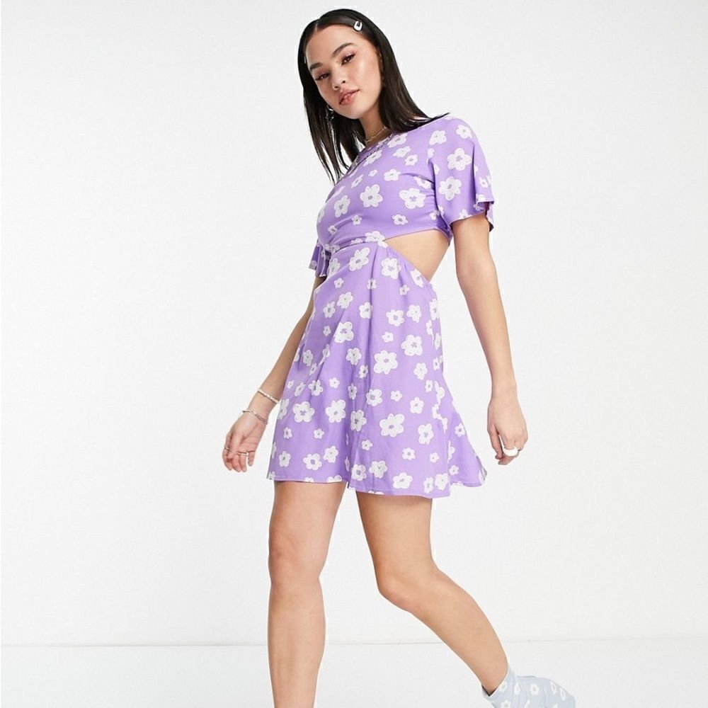 Daisy Street Lavender & White Floral Mini Dress with Cutouts, NWT